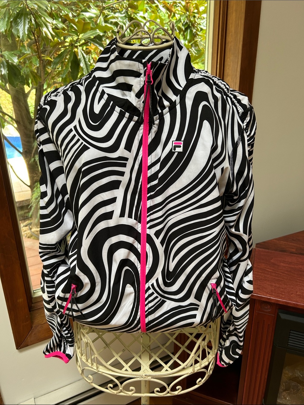Fila Black & White Swirl Bomber Jacket with Pink Accents